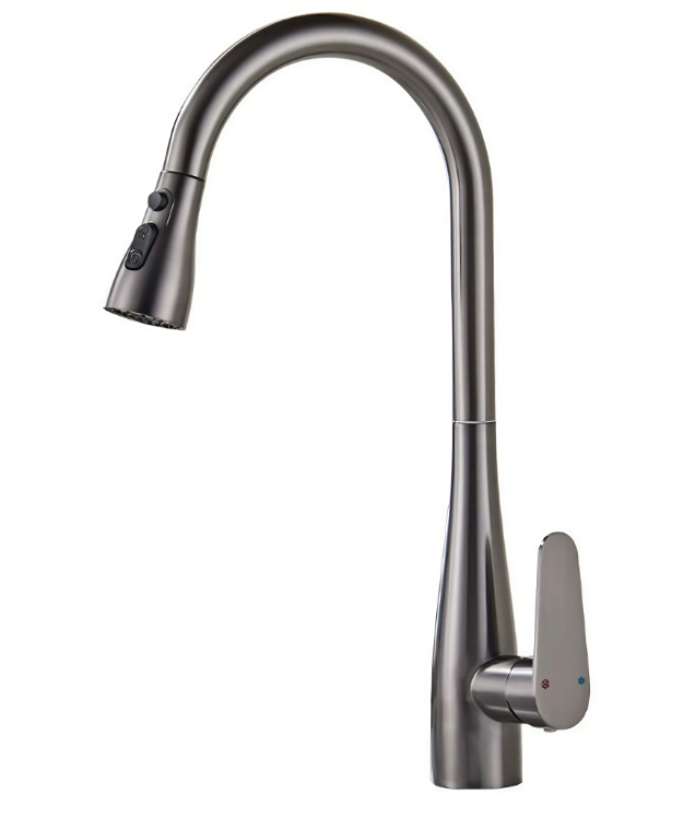 Gunmetal Grå High-Arc Gooseneck Varmt och kallt köksutdragbar kran