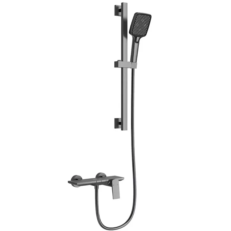 Gunmetal grå fyrkantig duschset med justerbar skjutstång